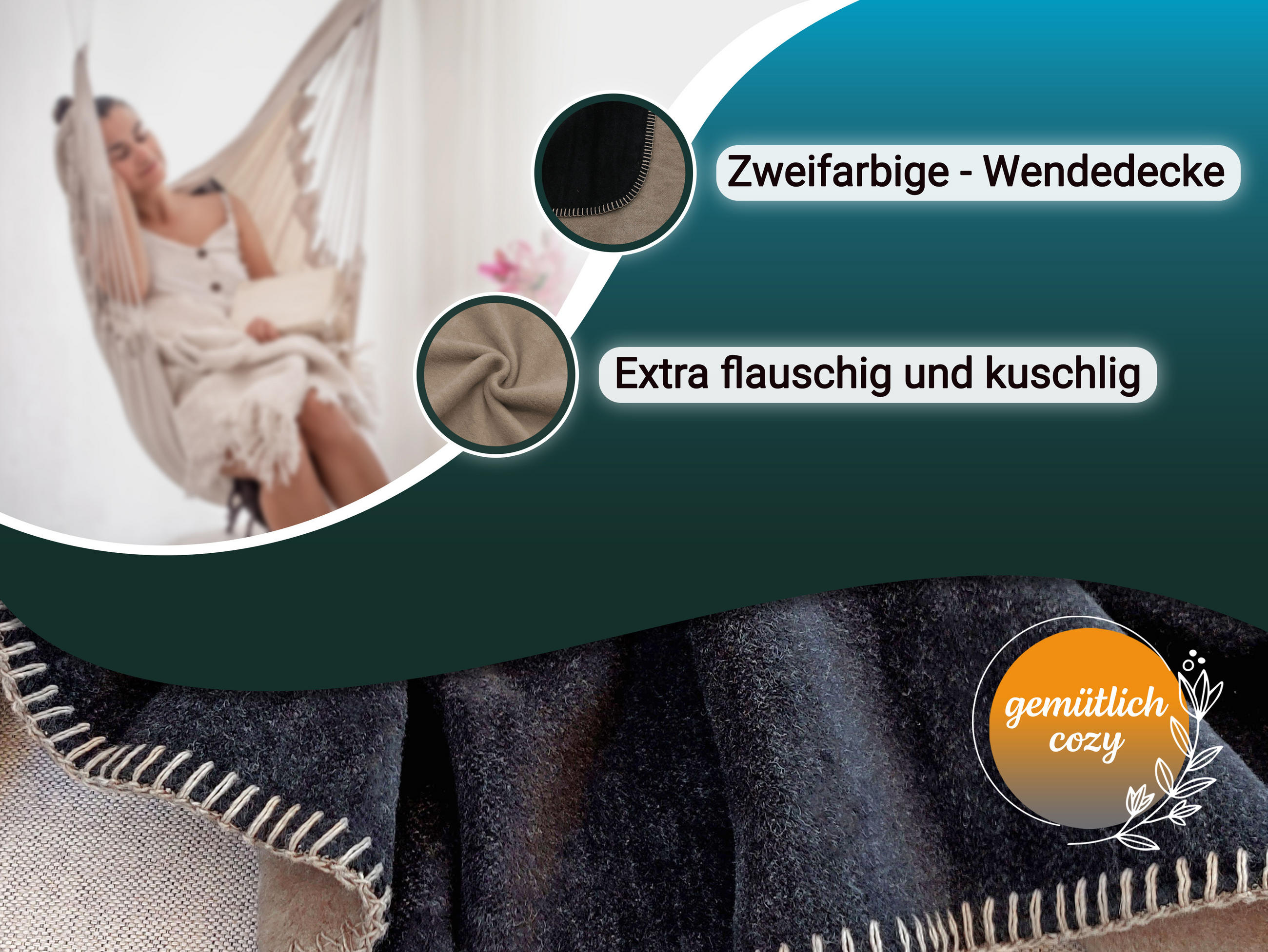 KUSCHELDECKE, 150x200 cm, 60% Baumwolle, 40% Polyacryl, Schwarz - Hellbraun/Schwarz, Naturmaterialien (150/200cm) - Zollner