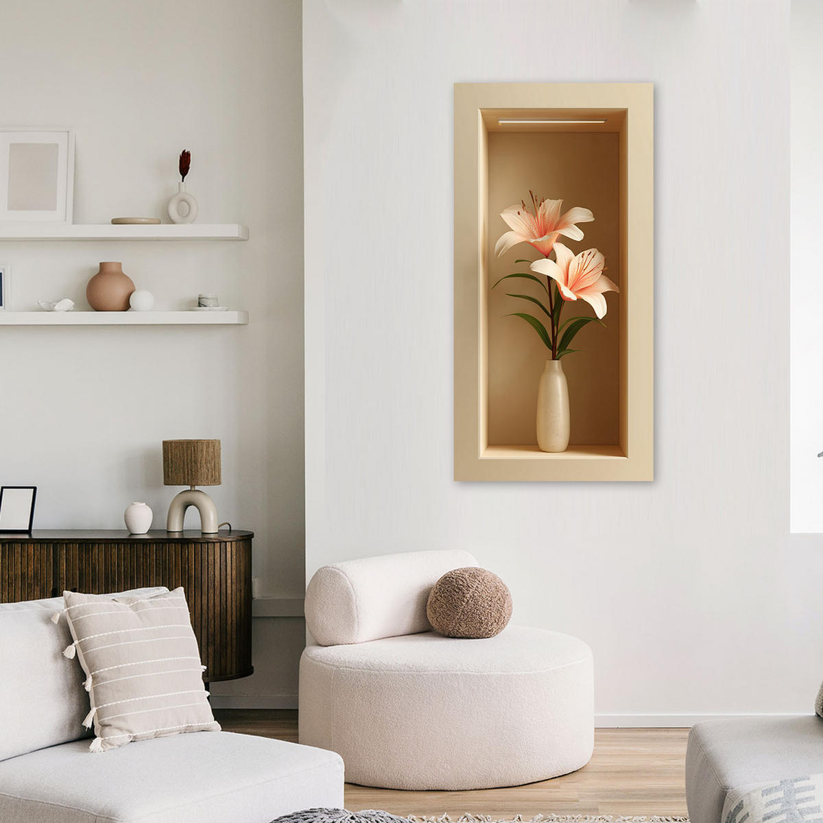 LEINWANDBILD Blumen in einer Vase in einer 3D-Vertiefung 60x120cm - Beige, Textil (60/120cm) - Feeby