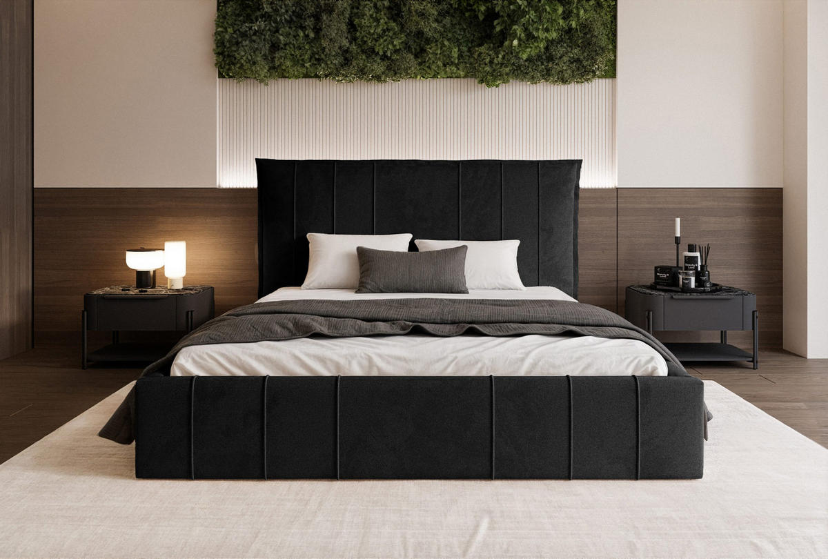 POLSTERBETT Acate 140x200 cm, Schwarz - Schwarz, Textil (140/200cm) - Fedve