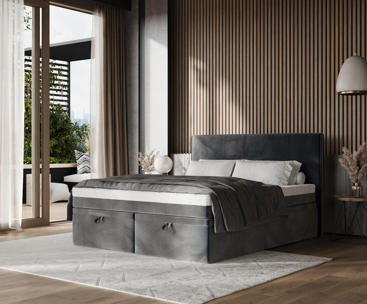 BOXBETT Zalla 160/200 cm Anthrazit im Paros Stoff - Anthrazit/Schwarz, Holz/Holzwerkstoff (160/200cm) - AltaBeds