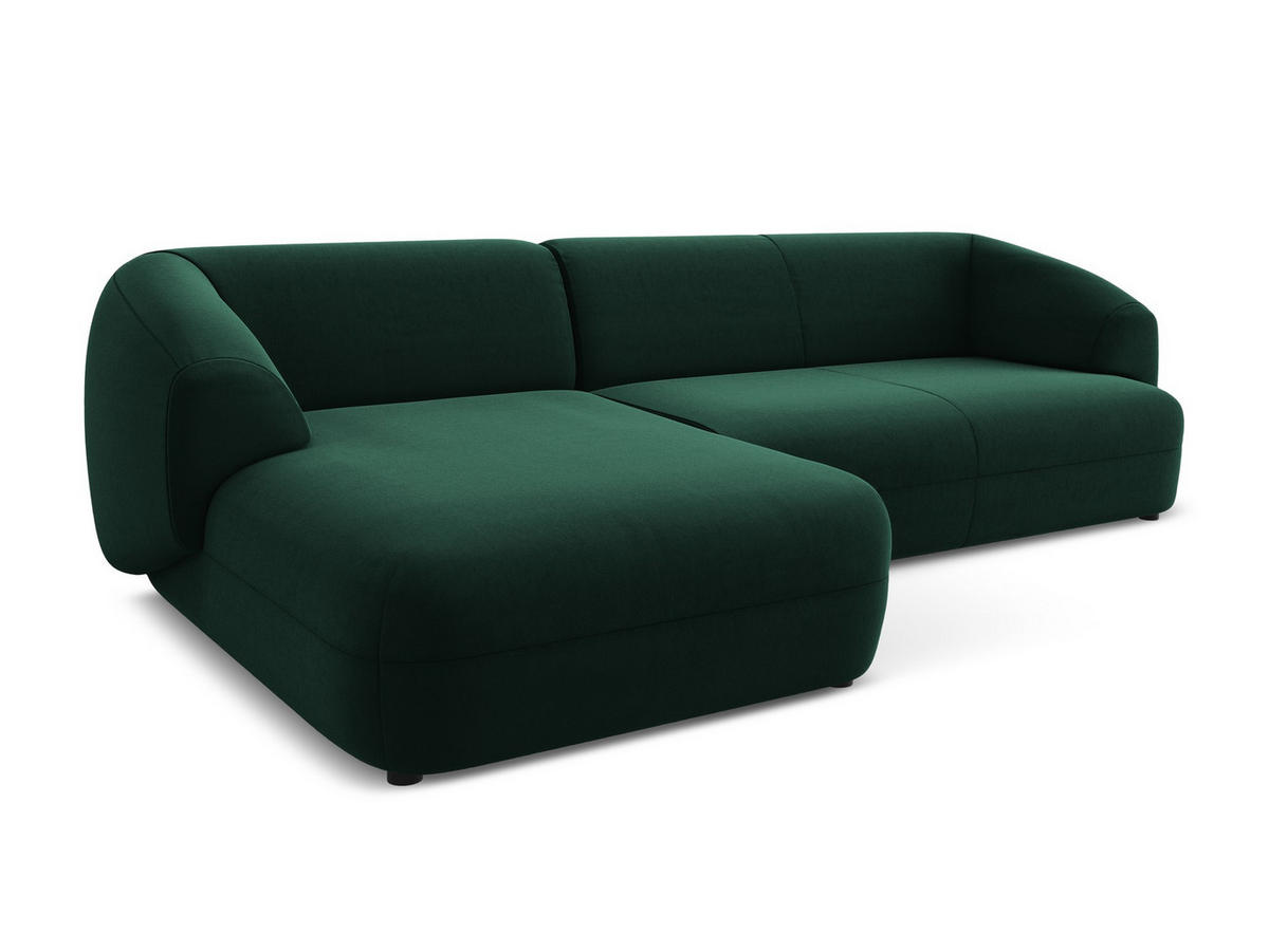 ECKSOFA Links Samt Stoff Grün - Dunkelgrün/Schwarz, Kunststoff/Textil (156/280cm) - Makamii