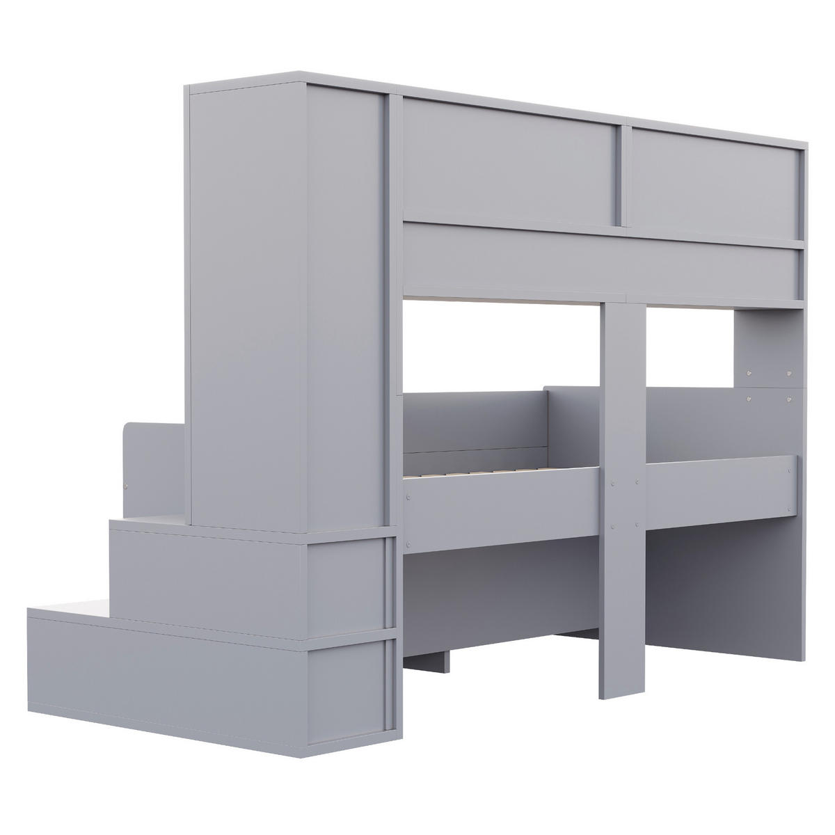 STAURAUMBETT 90/200 cm mit Schrank und LED, DE-01518, in Grau - Grau, Holzwerkstoff (90/200cm) - ComfortXL