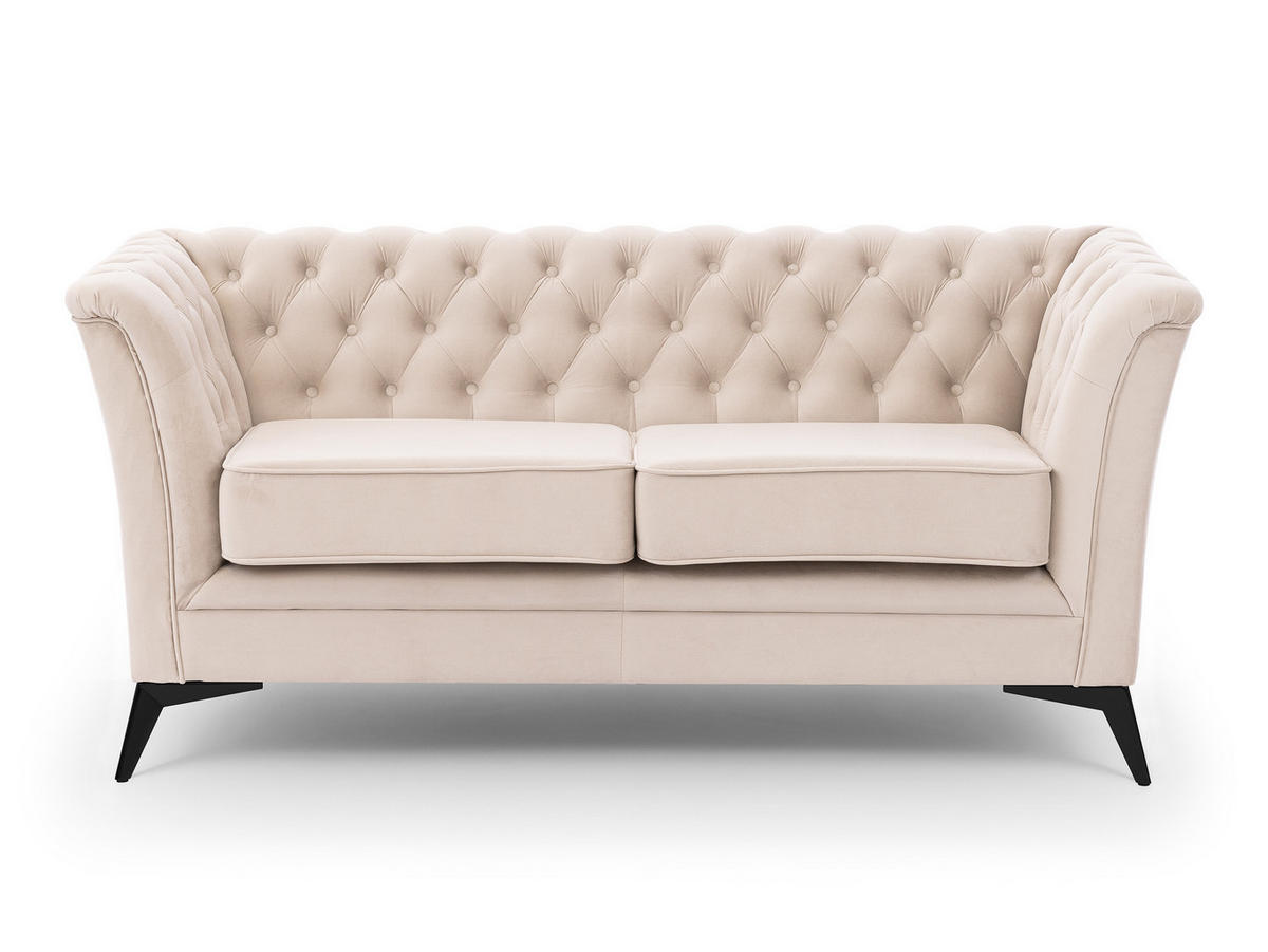 CHESTERFIELD-SOFA 2-sitzer Whitby Beige Samt mit schwarzen Füßen - Beige/Schwarz, Holz/Textil (175/78/82cm) - S-Style Möbel