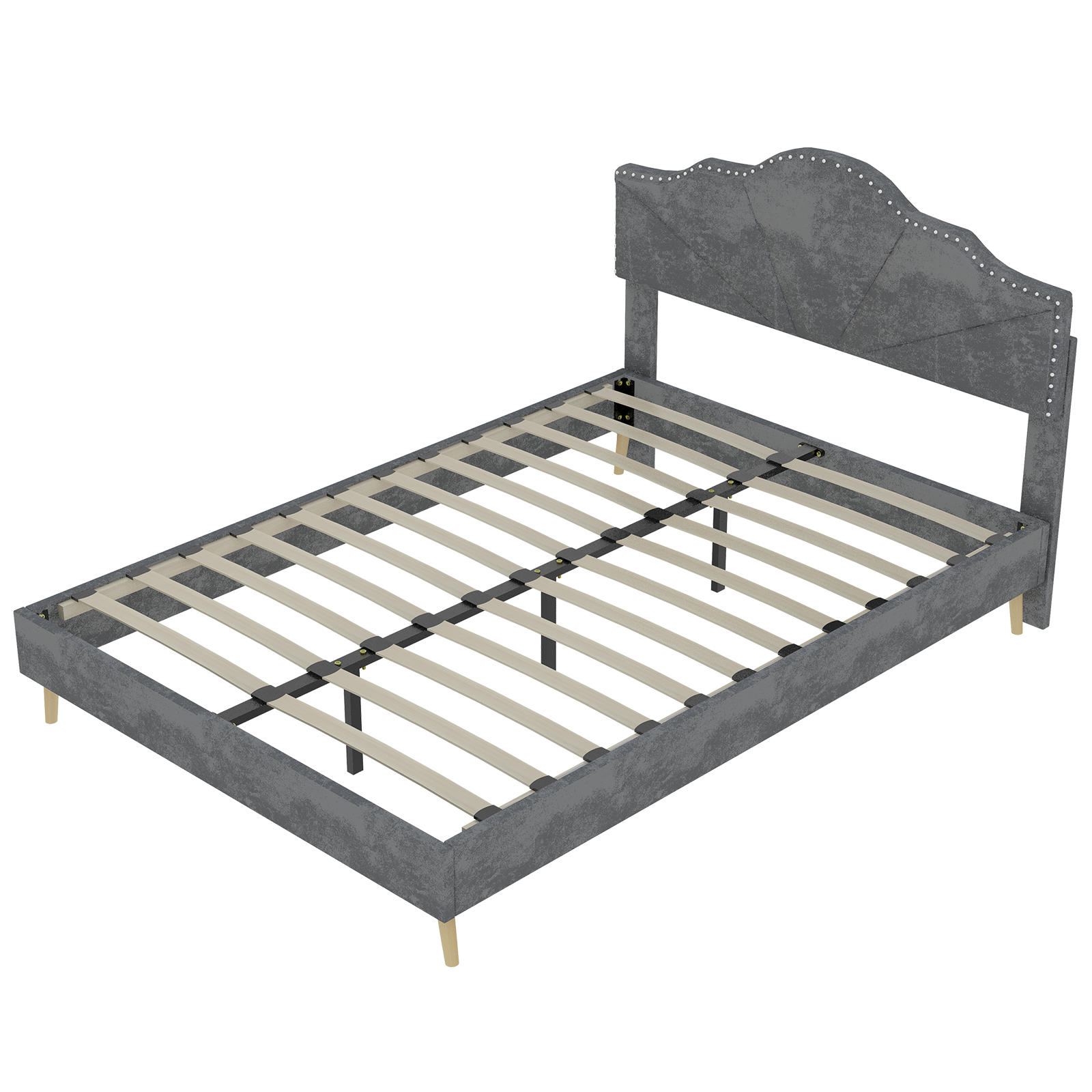 POLSTERBETT 160/200 cm DE-35437 mit weichem Kopfteil Grau - Grau, Metall (160/200cm) - ComfortXL