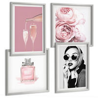 BILDER SET 4er Set - 50x50 cm & 40x60 cm Silberner Rahmen - Stilvolle pinkfarbene Accessoires - Silberfarben, Kunststoff (50/50cm) - TULUP