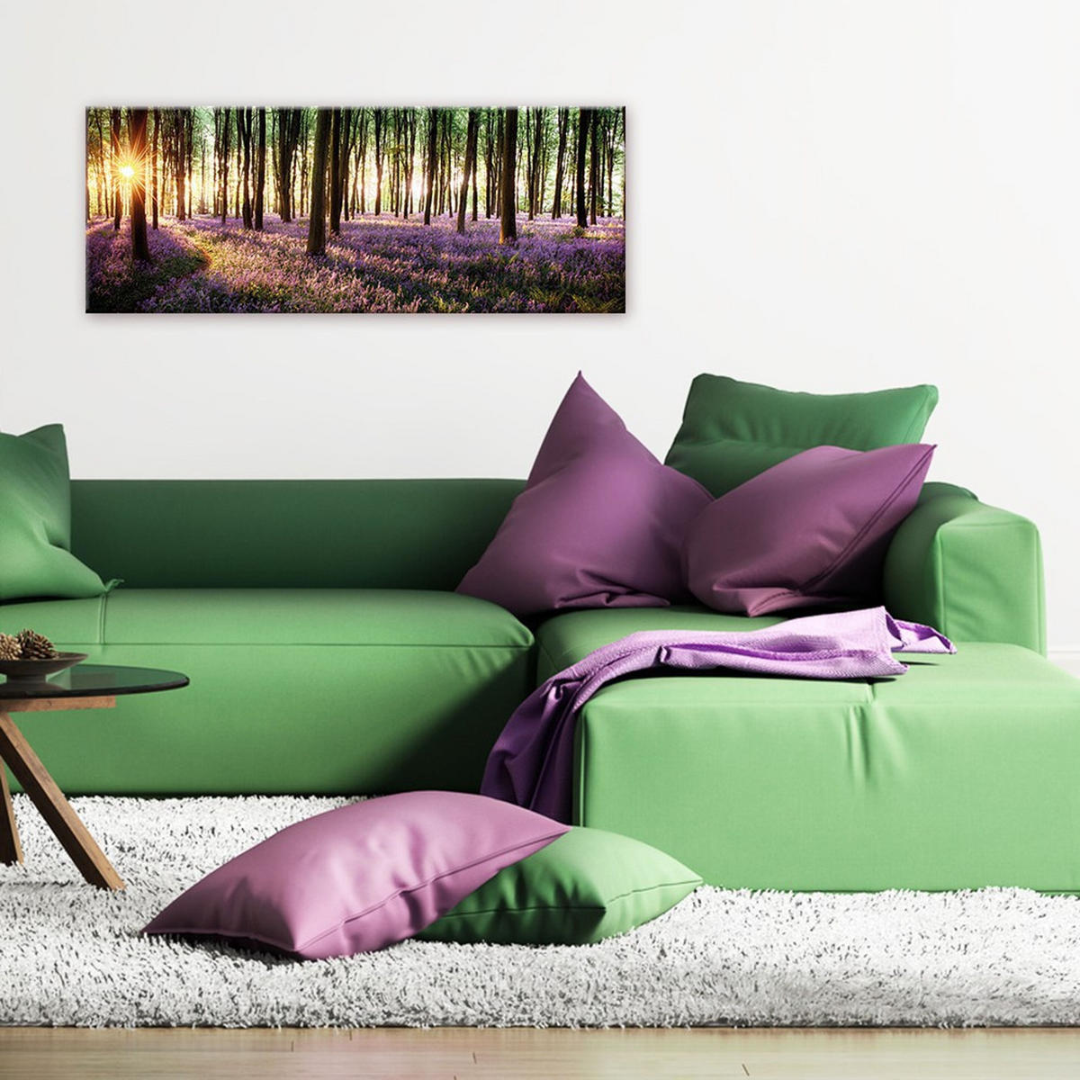 GLASBILD 80x30 cm Wald Lila Grün - Beige, Glas (80/30cm) - artissimo