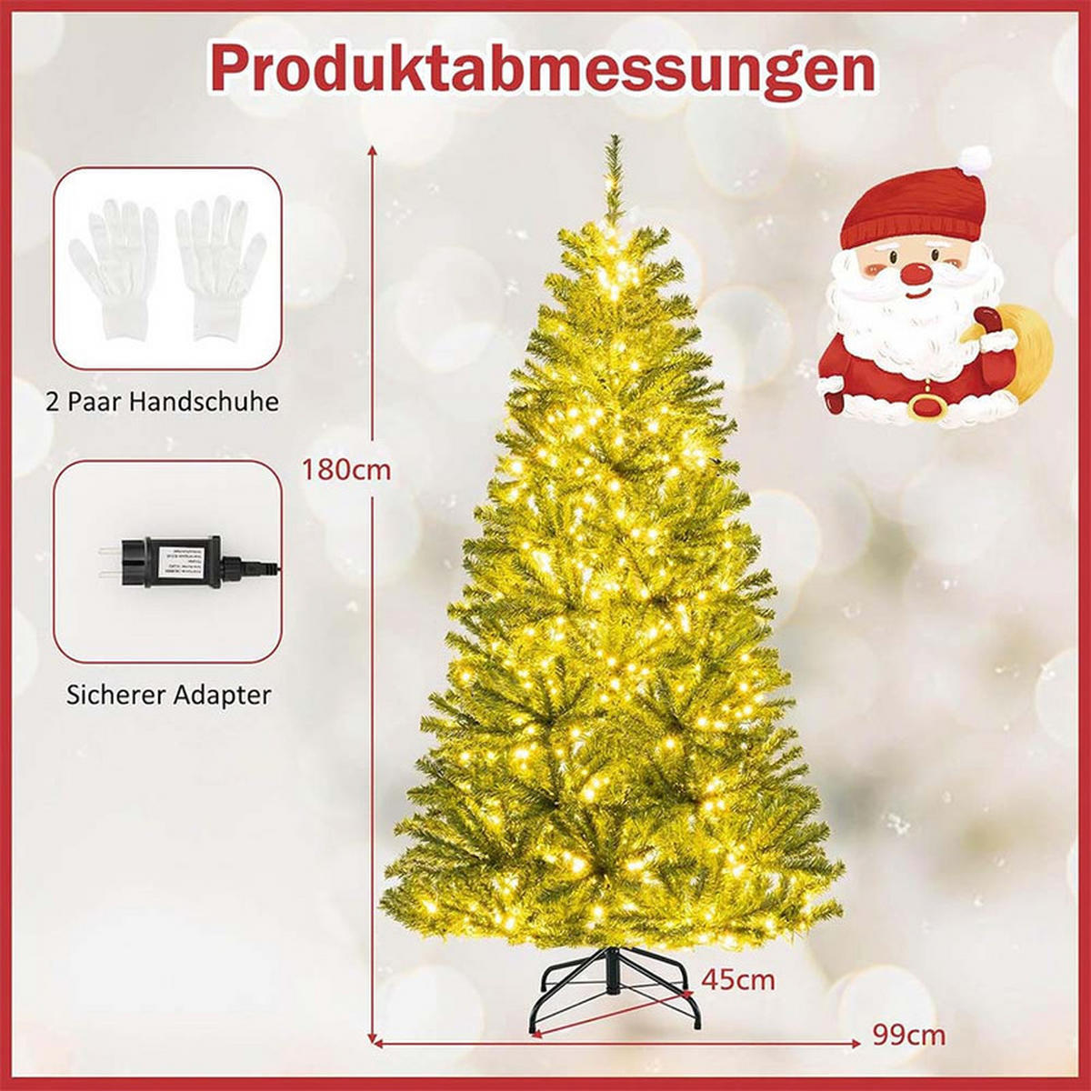 WEIHNACHTSBAUM mit 700 warmweißen LEDs 180cm Grün - Grün, Metall (180cm) - COSTWAY