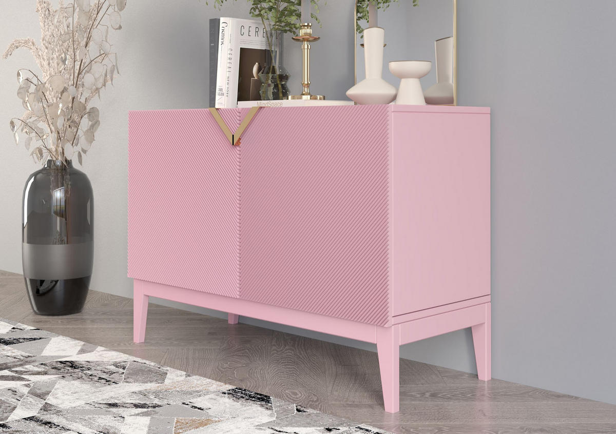 SIDEBOARD Demi 2D Long, Pink-Gold, Mit Gefrästen Fronten, Massive Buche - Rosa, Holz/Holzwerkstoff (100.5/70/42cm) - Visby