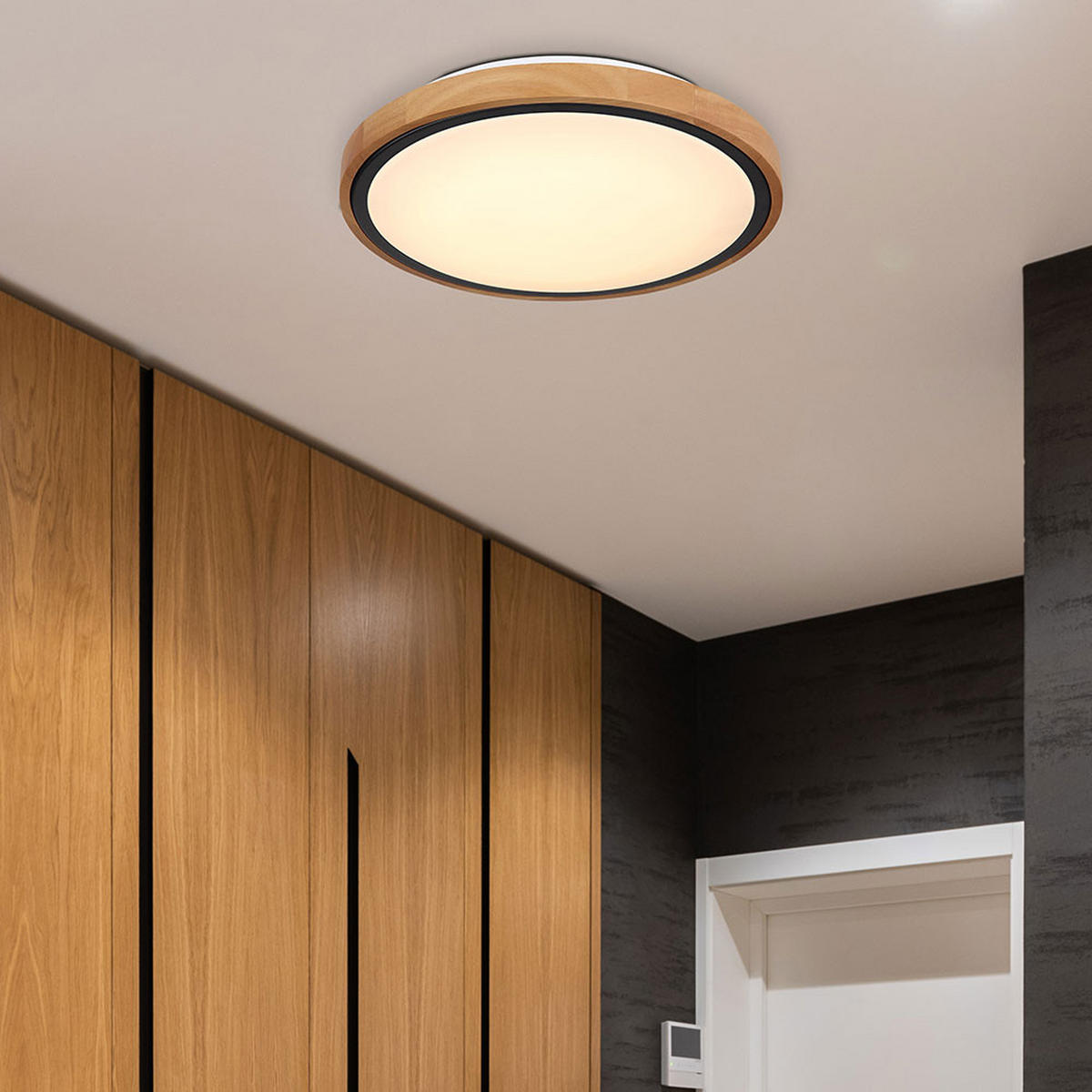 LED DECKENLEUCHTE Metall Braun Holzoptik - Braun, Holz (30.7/30.7/9cm) - Globo Lighting