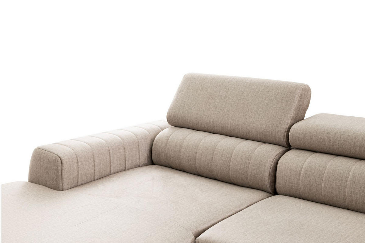ECKSOFA U-Form PIERO U Rechts mit Schlaffunktion 125x260 Velours Beige - Beige/Schwarz, Holz/Textil (203/90/350cm) - Muffo