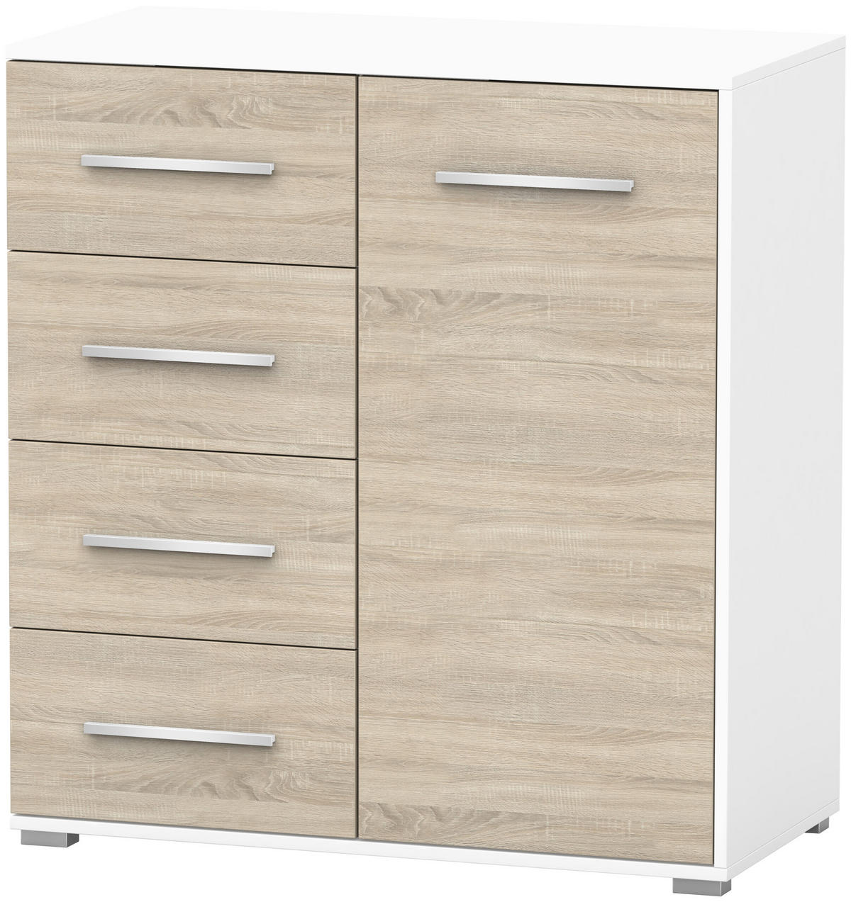 KOMMODE - Highboard IRYS MINI (Weiß + Sonoma) - Weiß/Sonoma Eiche, Holzwerkstoff (90/95/45cm) - Möblo