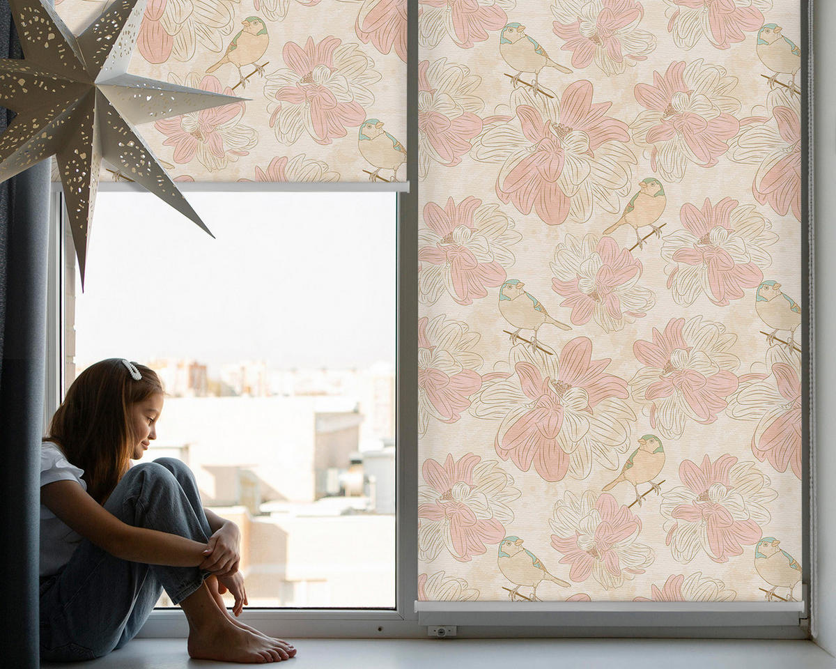 VNÚTORNÁ roleta - okenná roleta - roleta - 80x180 cm - Vtáky medzi kvetmi - pink, plast (80/180/0.5cm) - TULUP