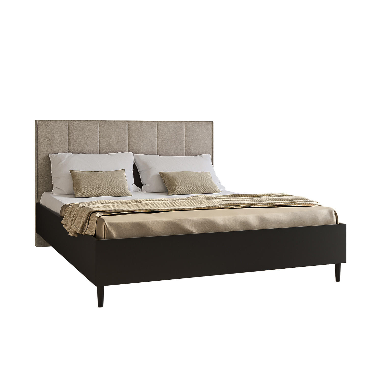 DOPPELBETT Luk II 160/200 cm ohne Matratze, Lattenrost, Bettkasten, schwarz, beige - Beige/Schwarz, Kunststoff (160/200cm) - Margaret Hadas24
