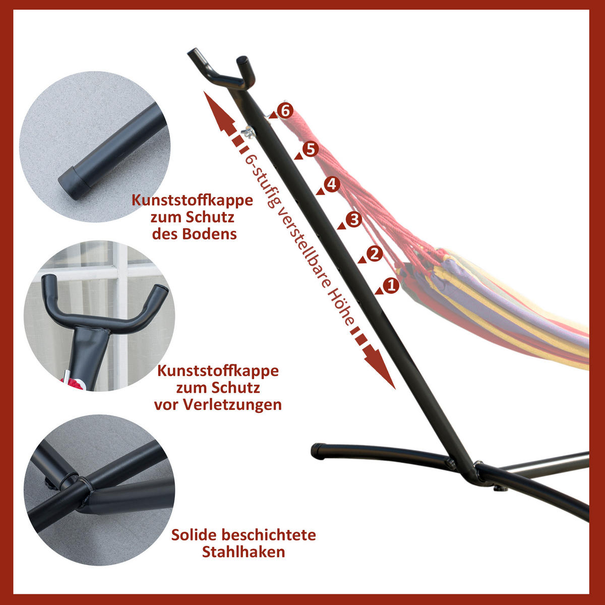 HÄNGEMATTENGESTELL, Metall, Schwarz - Schwarz, Metall (280/120/110cm) - Outsunny