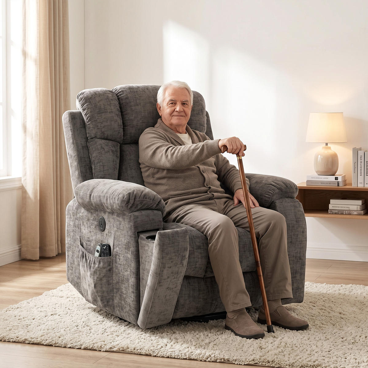 TV křeslo Chenille látka ocel tmavě šedá - černá/tmavě šedá, kov/textil (99/104/98cm) - HOMCOM