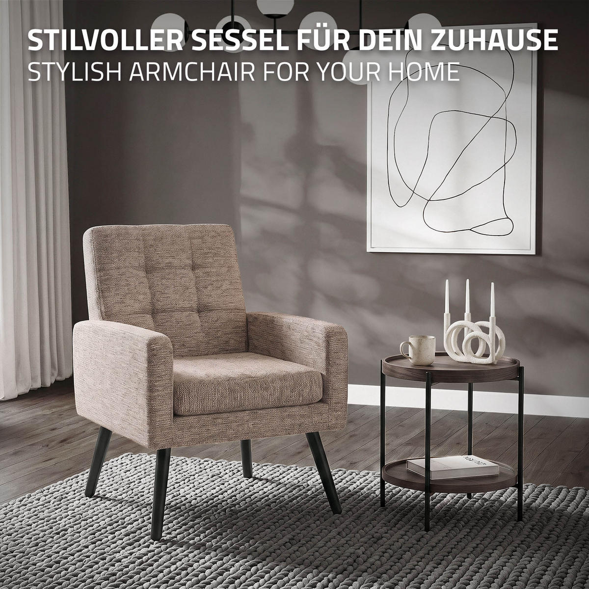 SESSEL mit Stahlbeinen und Webstruktur Relaxsessel 66,5x80x63,5 cm Braun - Schwarz/Braun, Textil/Metall (66.5/80/63.5cm) - ML-DESIGN