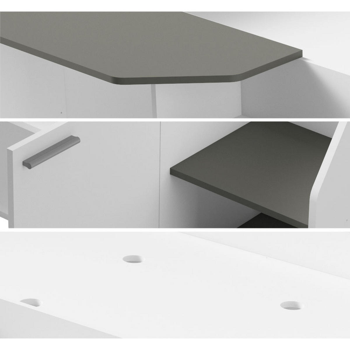 BETTKOMBINATION MIT KOMMODE & TISCH Multi weiß / grau 135 / 204 / 90cm - Weiß/Grau, Holz/Holzwerkstoff (90/200cm) - Feldmann-Wohnen