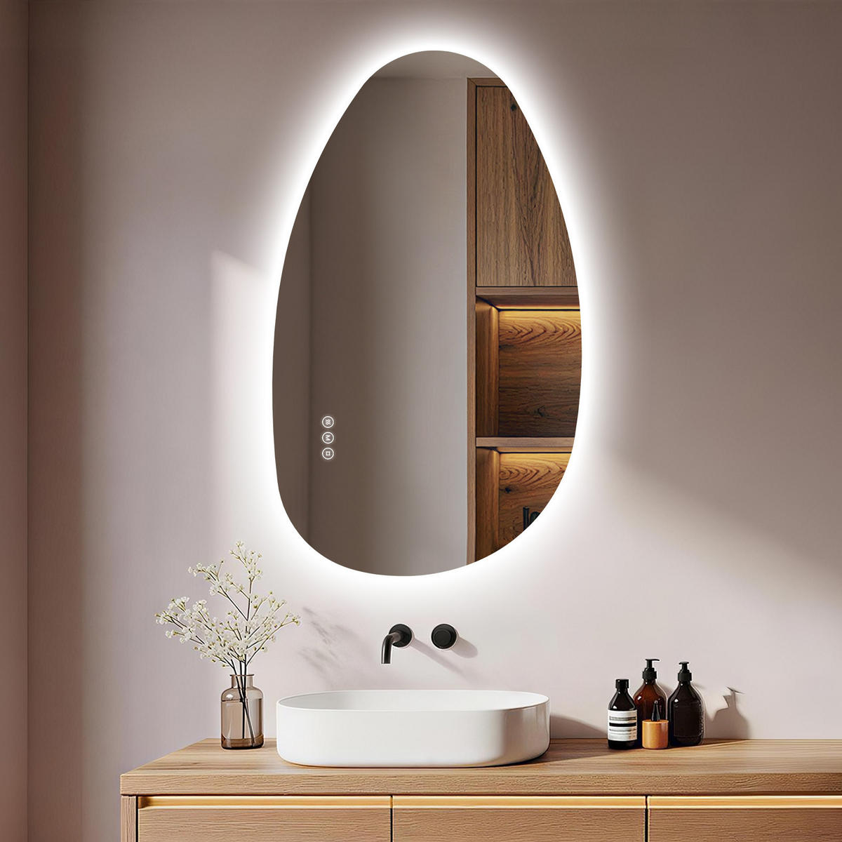 BADSPIEGEL MIT BELEUCHTUNG 50/85 cm asymmetrisch mit dimmbarer LED-Beleuchtung und Antibeschlag - Transparent, Glas (50/85/2.5cm) - S'AFIELINA