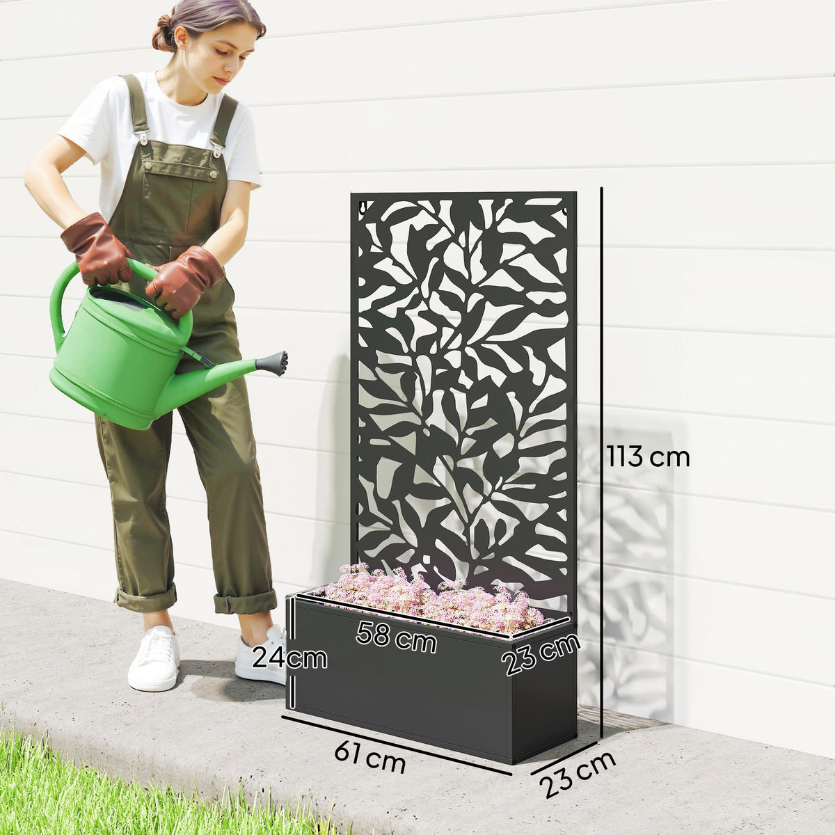 HOCHBEET mit Rankgitter Schwarz 61/23/113 cm - Schwarz, Metall (23/113/61cm) - Outsunny