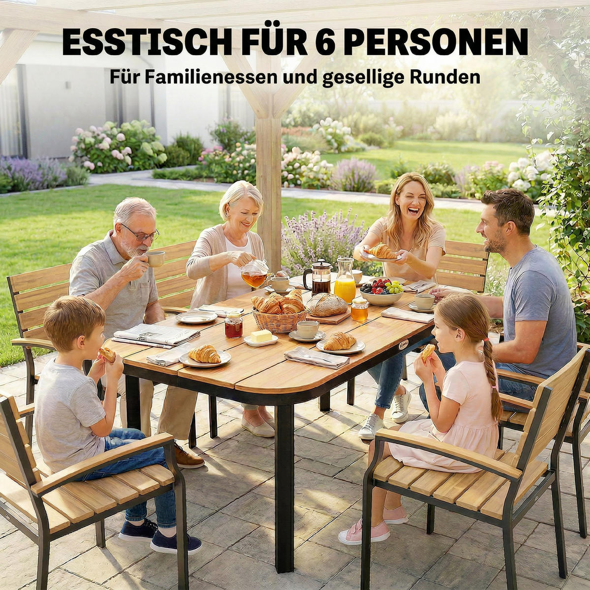 GARTENTISCH rechteckig 155/88/72 cm Braun - Schwarz/Braun, Metall (155/88/72cm) - Outsunny
