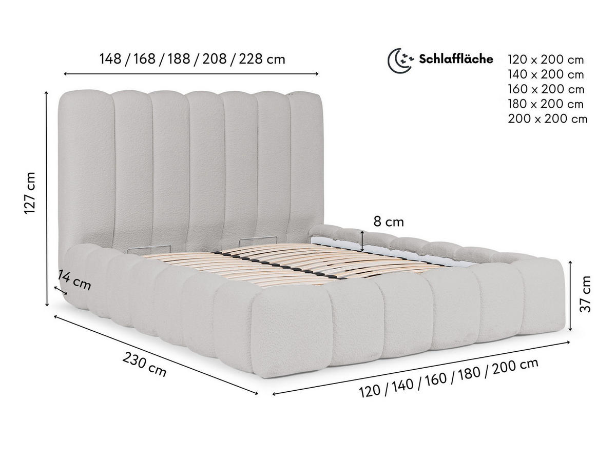 POLSTERBETT CHLOE mit Bettkasten 180x200,Doppelbett mit Stauraum und Lattenrost,Boxspringbett-Optik,ohne Matratze,Schlafzimmer-Grau - Grau, Holz (180/200cm) - Furnistar