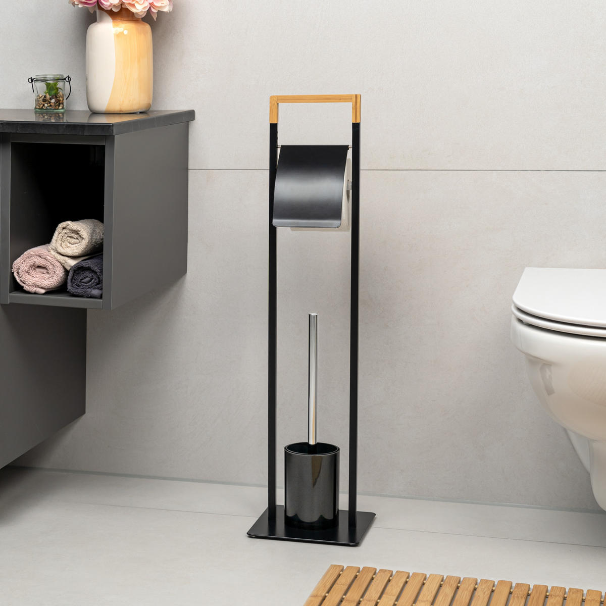 STAND-WC-GARNITUR, schwarz - Schwarz, Metall (19/64/19cm) - bremermann