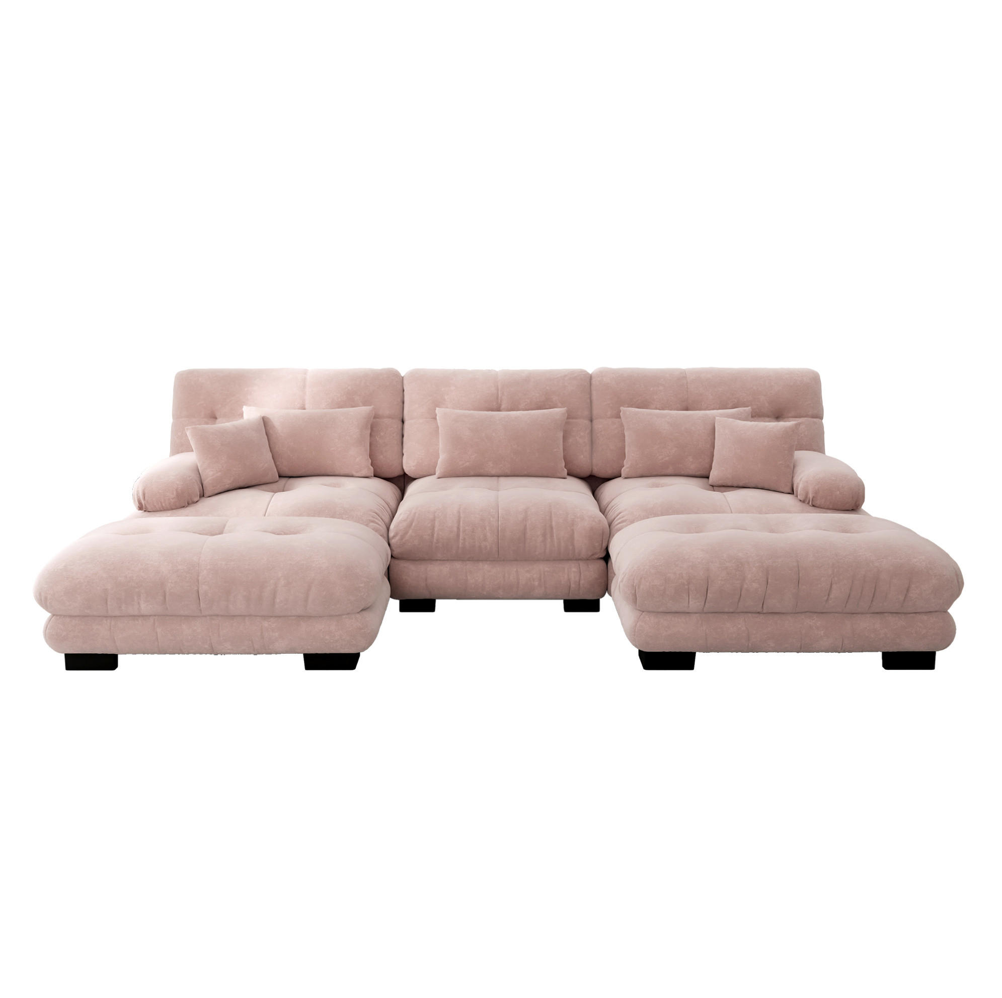 ECKSOFA 313/145/81 cm pink aus Chenille mit modularem Design, Tiefsitz und Ottomane - Pink, Textil (145/313cm) - OKWISH