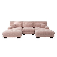 ECKSOFA 313/145/81 cm pink aus Chenille mit modularem Design, Tiefsitz und Ottomane - Pink, Textil (145/313cm) - OKWISH