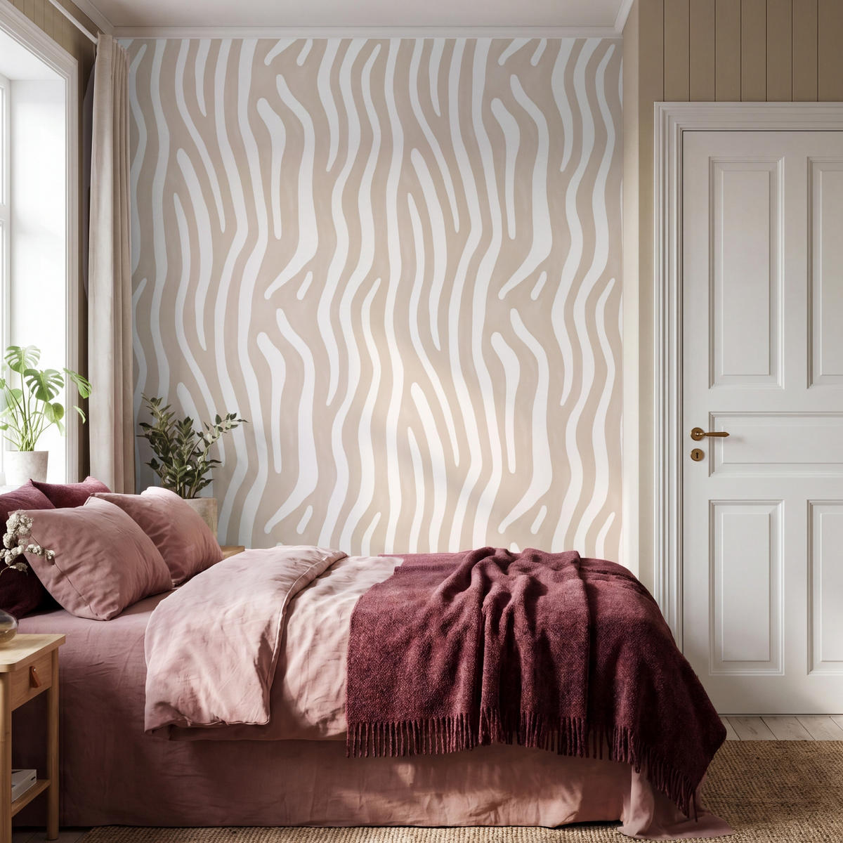 TAPETE - Abstrakt - Zebra - Beige - 180x220 cm - Beige, Papier (180/220cm) - OnlyWow
