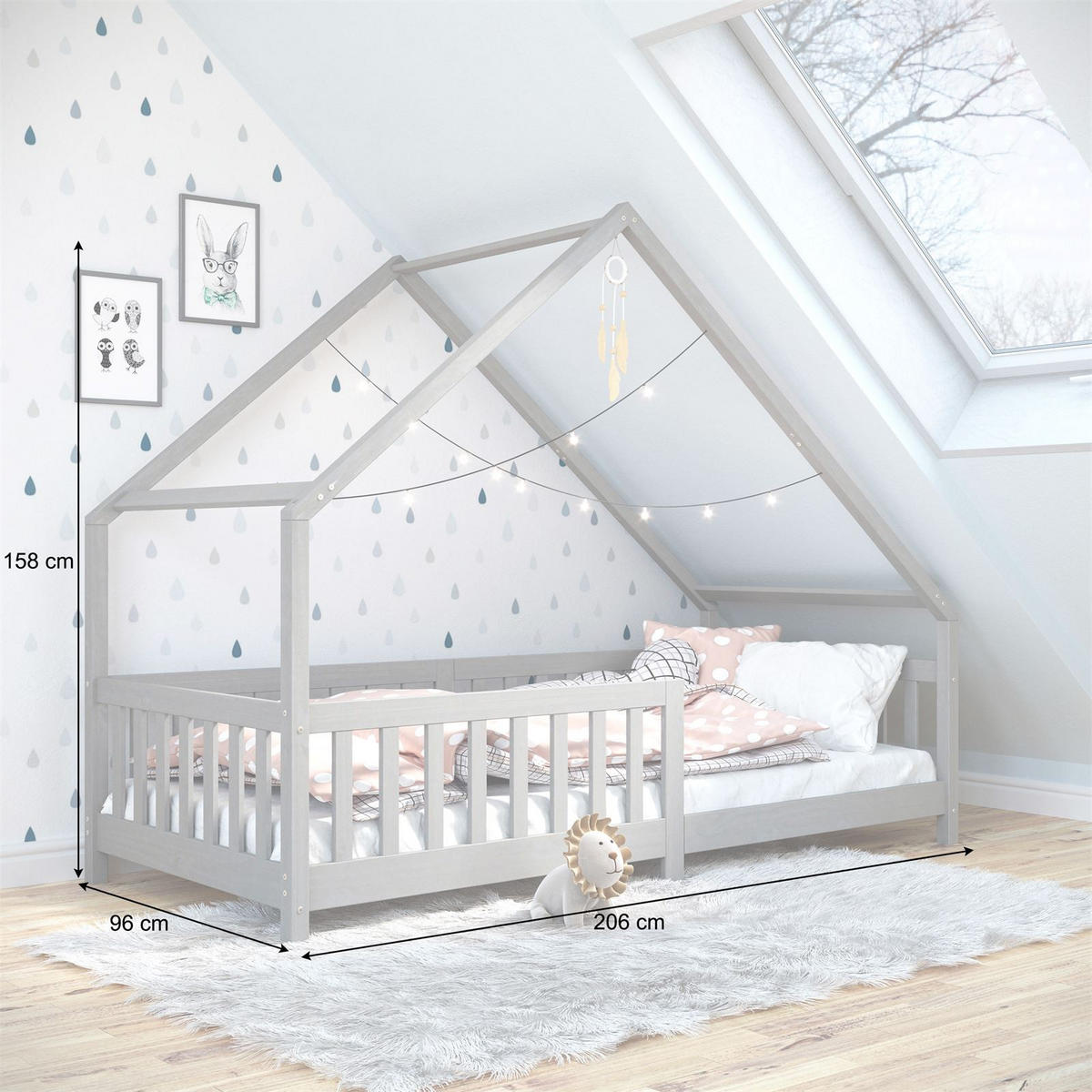 HAUSBETT CORA 90X200 CM - Grau, Holz (96/158/206cm) - IDIMEX