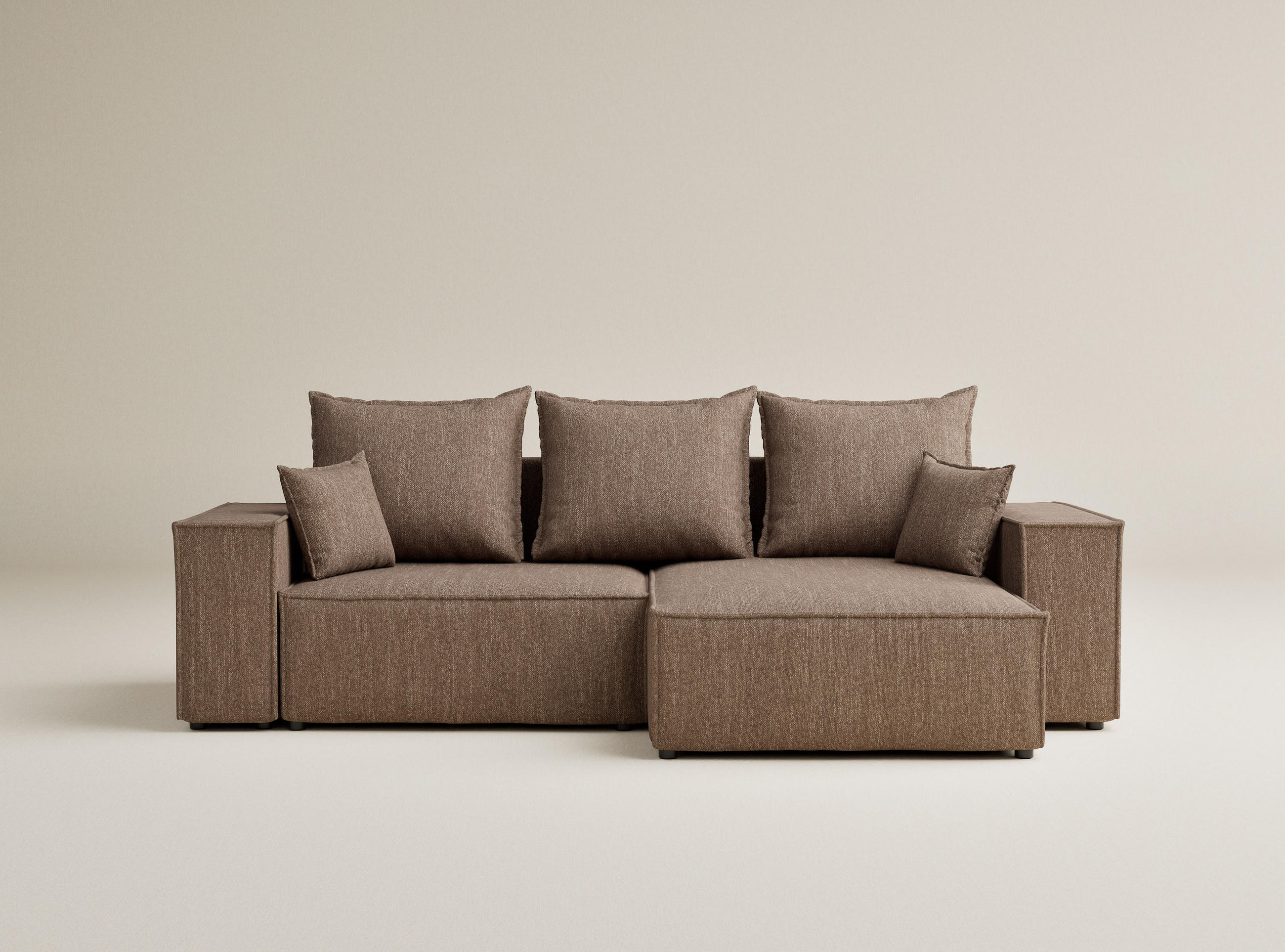 ECKSOFA MIT SCHLAFFUNKTION Moyo Hellbraun Webstoff - Hellbraun/Schwarz, Holz/Holzwerkstoff (255/148cm) - Maison de Reve