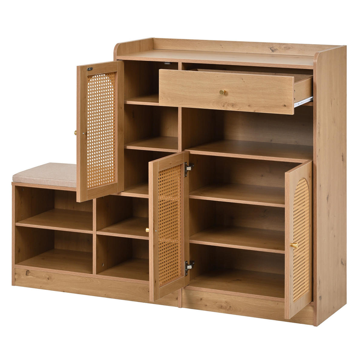 SCHUHSCHRANK aus Spanplatte 142x35x110cm in Natural mit Sitzbank - Naturfarben, Holzwerkstoff (142/110/35cm) - Modfu