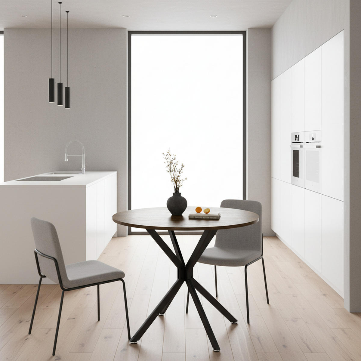 ESSTISCH Runder 90 cm Vintagebraun mit Metallgestell Platzsparend - Schwarz, Holzwerkstoff (90/90/78cm) - Urban Meuble