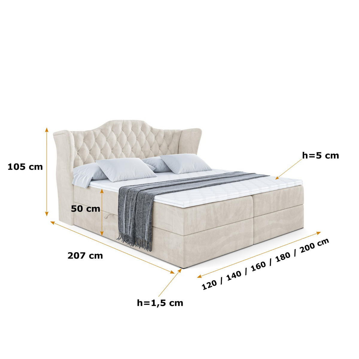 BOXBETT mit Matratze H4 und Lattenrost - VILA - 180x200 cm - H4 - Ecru - Ecru, Holzwerkstoff (180/200cm) - ALTDECOR