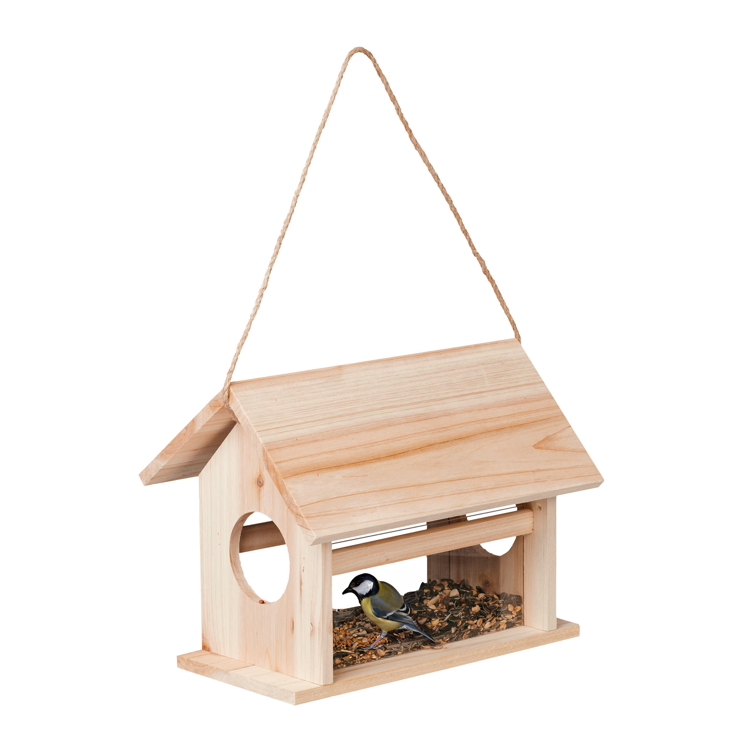VOGELFUTTERHAUS - Hellbraun, Holz/Kunststoff (30/24/21cm) - Relaxdays