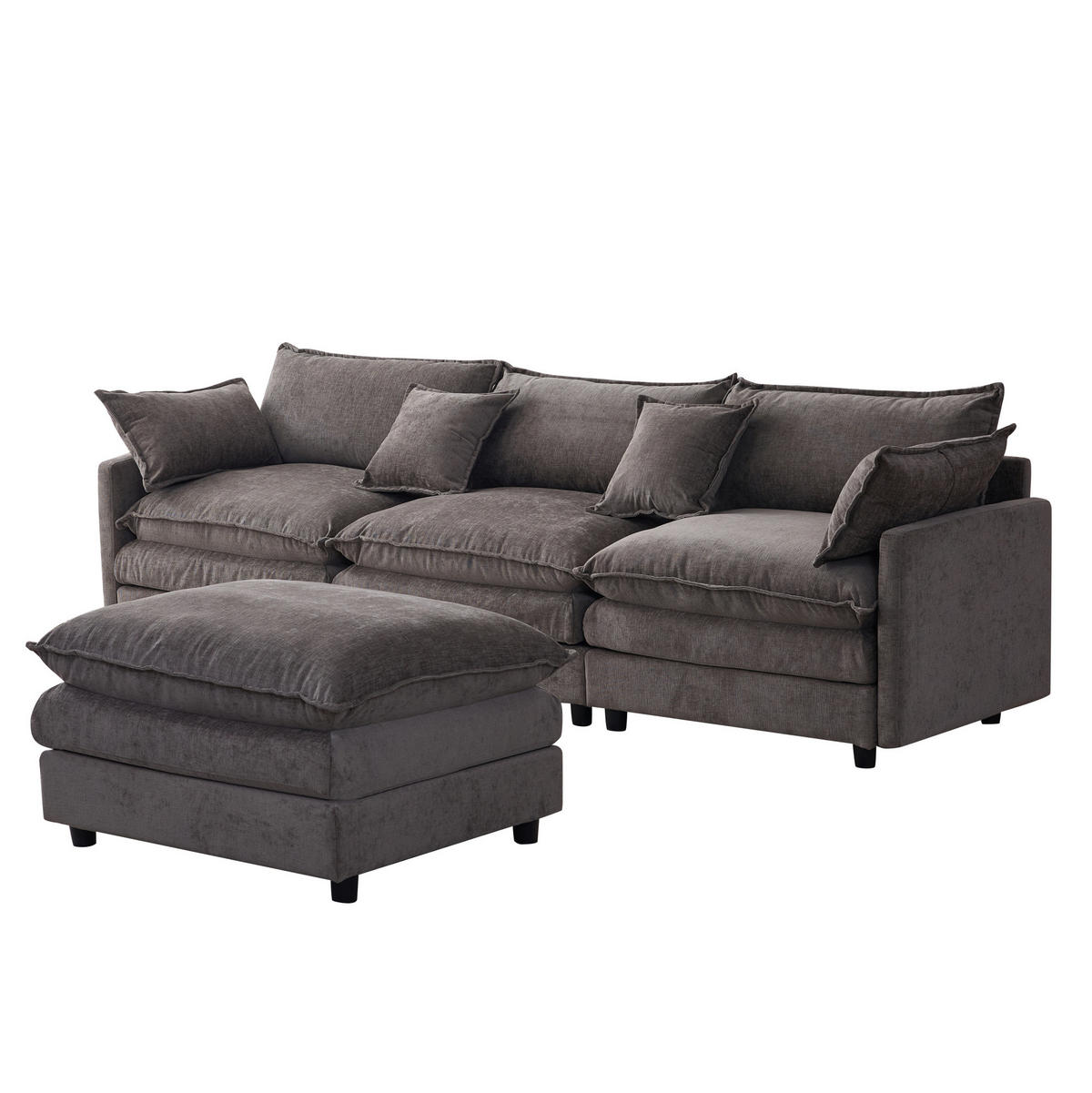 ECKSOFA 266/160/83 cm aus Chenille mit modularem Hocker Grau - Grau, Textil (154/267cm) - Modenvie