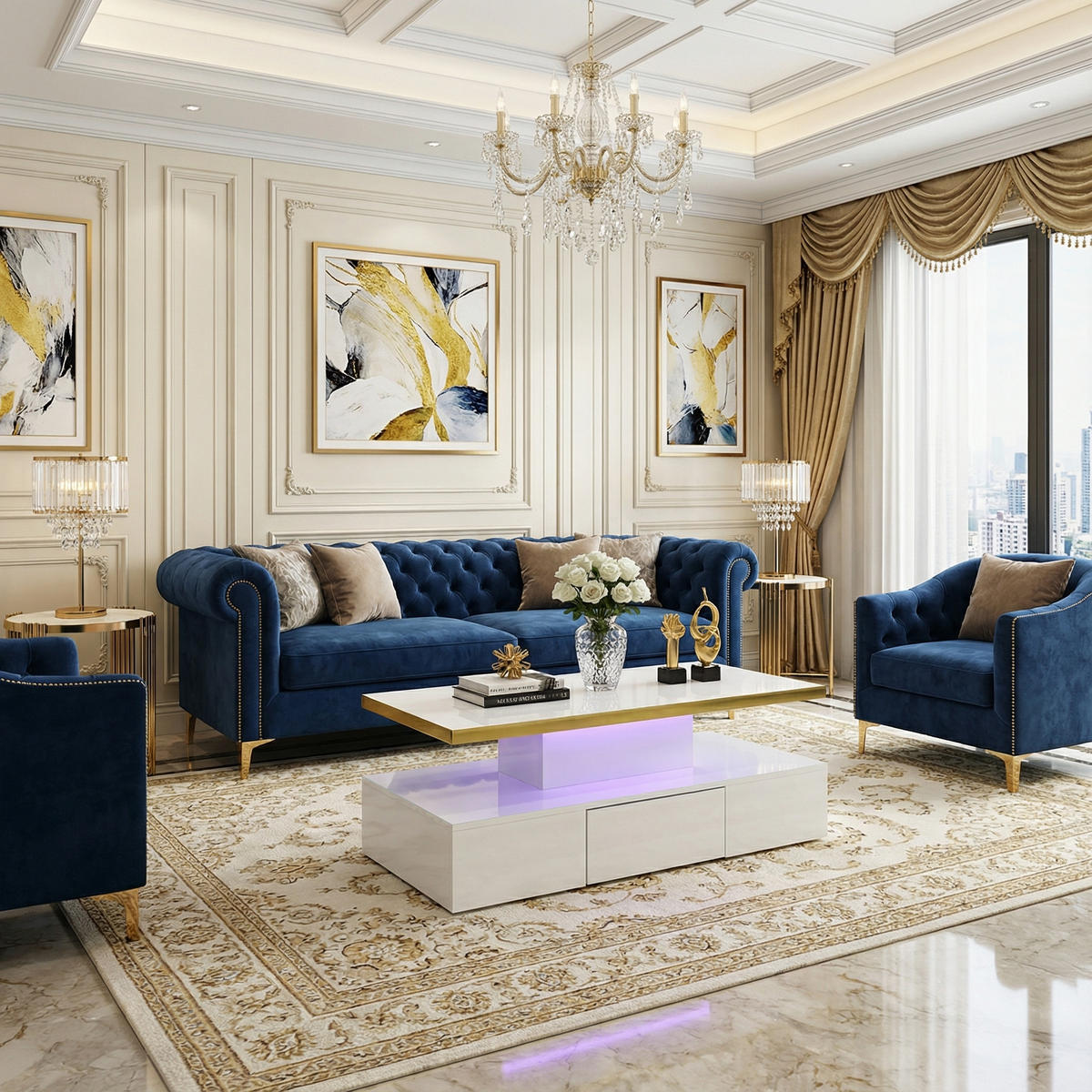 COUCHTISCH in Hochglanz mit LED-Beleuchtung - Weiß, Holzwerkstoff (50/100/38.5cm) - Urban Meuble