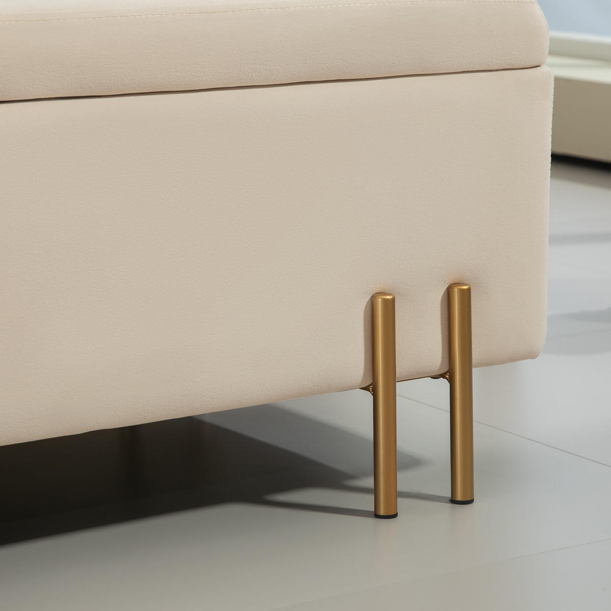 POLSTERBANK Mit Stauraum DE-07135 Metall & Kautschukholz, bis 220 kg Beige - Beige, Holz/Textil (40/42/100cm) - ComfortXL