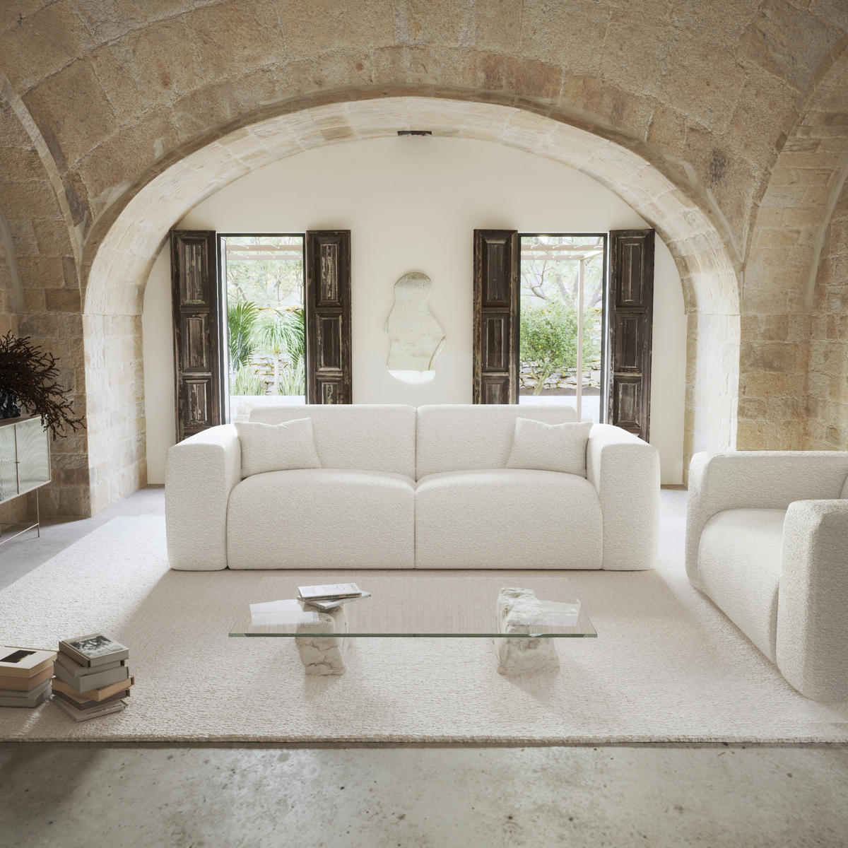 SCHLAFSOFA EXPRESS Dunlopillo Bouclé creme 140 cm - Creme, Textil (214/73/95cm) - Sia Home