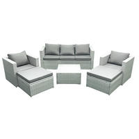 GARTENMÖBEL-SET mit Kissen Polyrattan Hellgrau-Mix 7-Sitzer - Hellgrau/Grau, Glas/Kunststoff - Fimous