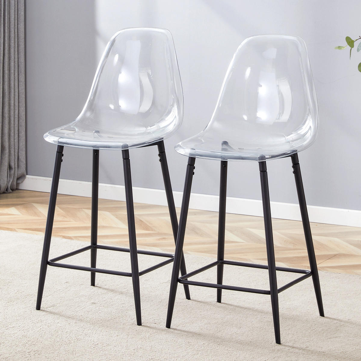 BARHOCKER 2er-Set Schwarz mit transparenter Acryl-Sitzschale und Fußstütze - Schwarz, Kunststoff (51/102/45cm) - PANGIVO