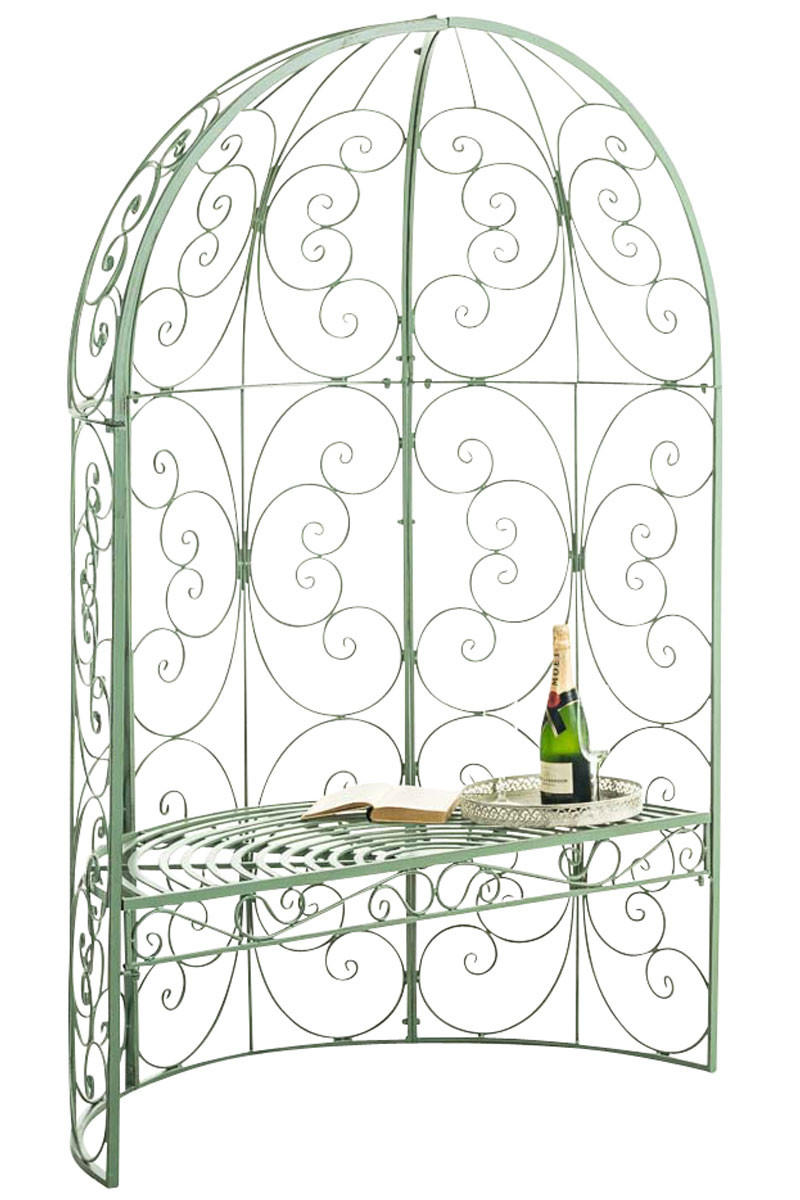 HALBPAVILLON mit Sitzbank Boston Metall Antik-grün Gartenbank - Grün, Metall (120/178/58cm) - DELUKE