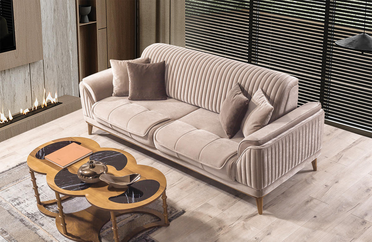 3-SITZER Sofa BOND HOLZ, Beige - Beige, Holz/Textil (230/85/100cm) - Villa Möbel