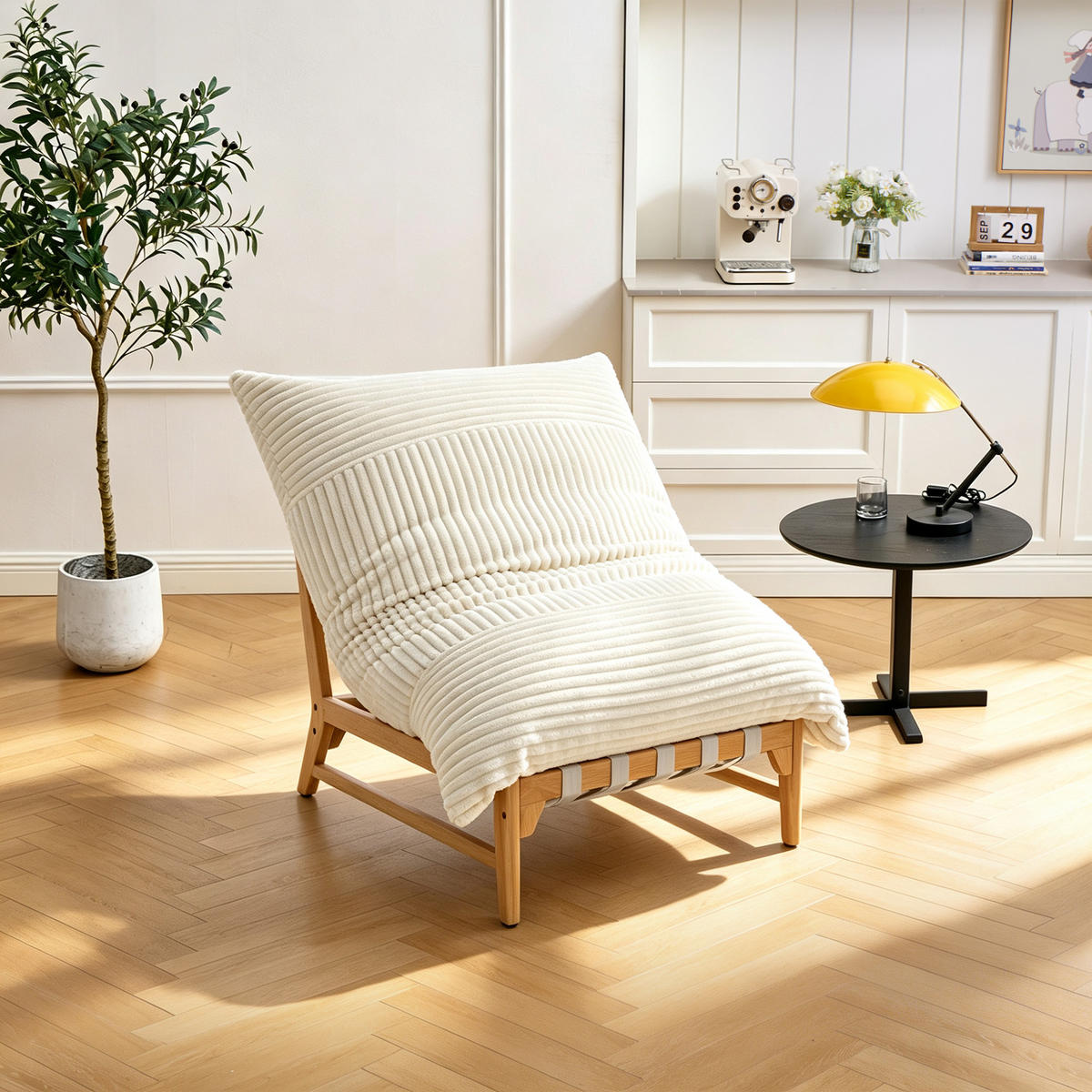 XXL-SESSEL Cord mit Holzrahmen, Breites Kissen, Beige - Beige, Holz/Textil (117/94/114cm) - LVHOM