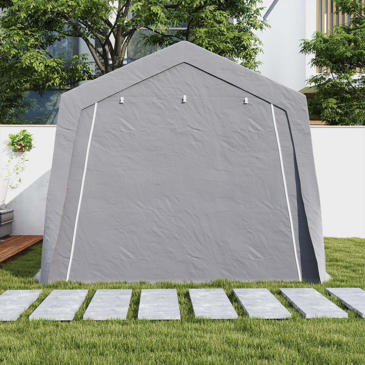 GERÄTEHAUS mit Satteldach und Türen - Hellgrau, Metall (300/255/447cm) - Outsunny