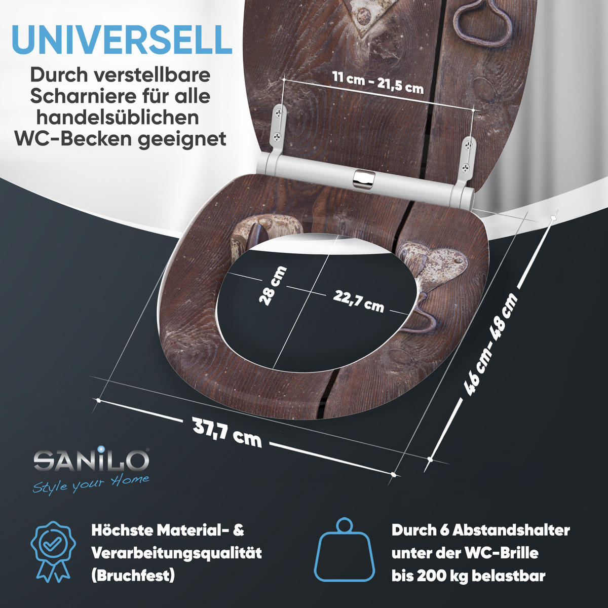 WC-SITZ mit Absenkautomatik & Top Fix Türschloss - Braun, Holzwerkstoff (37.7/5.5/48cm) - Sanilo