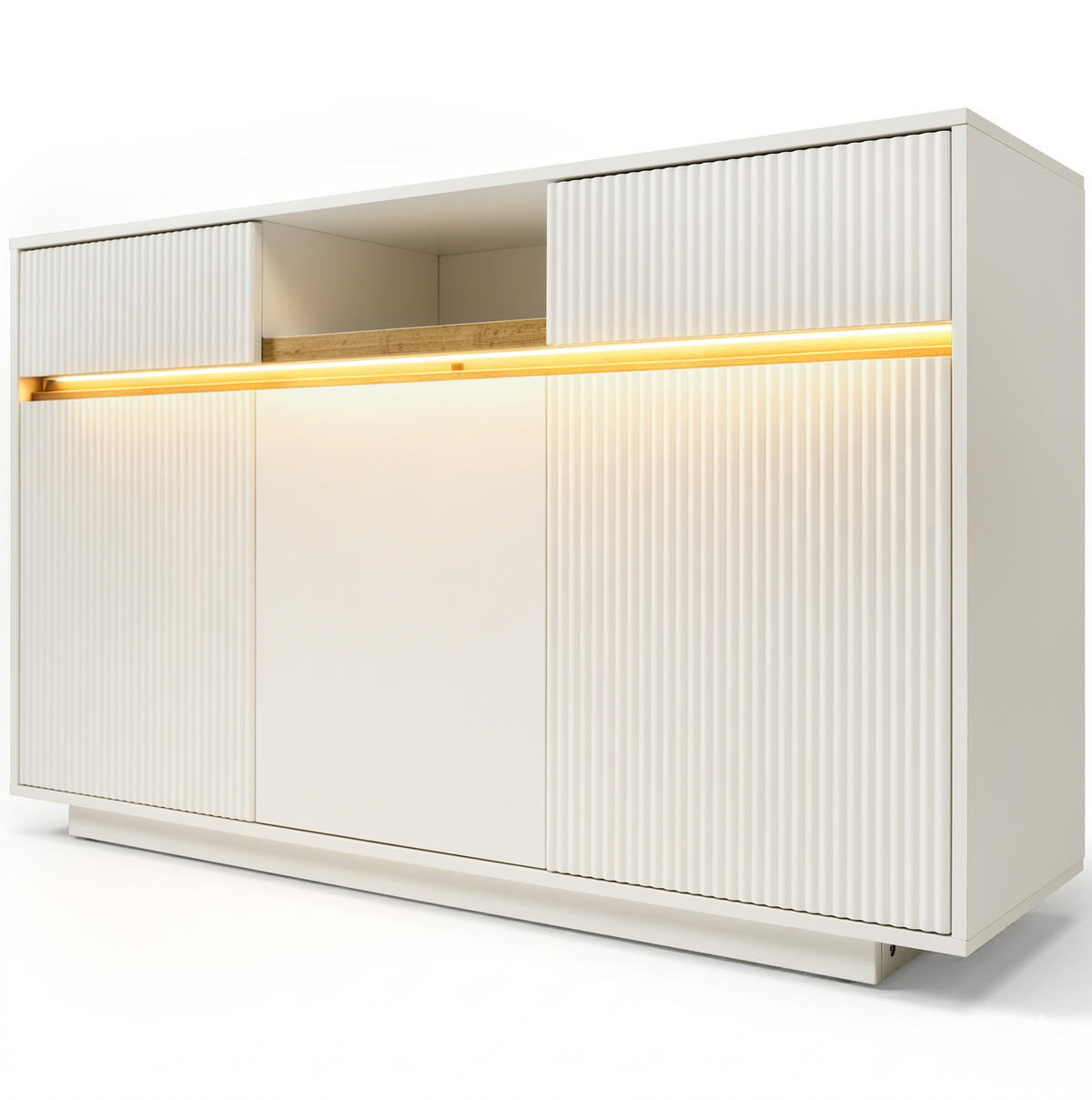 SIDEBOARD 140/85/40 cm Weiß aus Holz mit LED - Weiß, Holzwerkstoff (40/85/140cm) - OKMYHOME