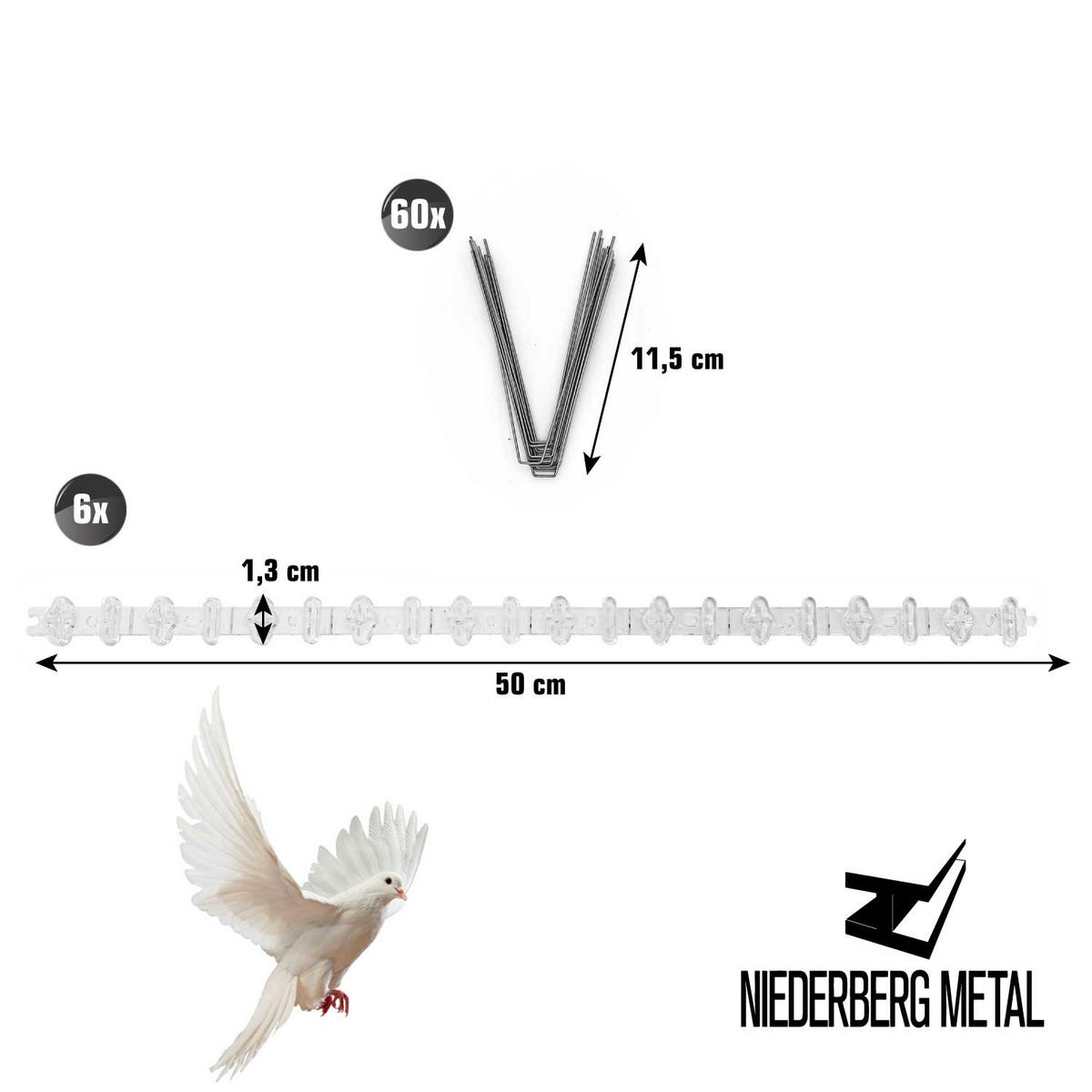 TAUBENABWEHR Kunststoff 3m - Grau, Metall (1.3/11.5cm) - Niederberg Metall
