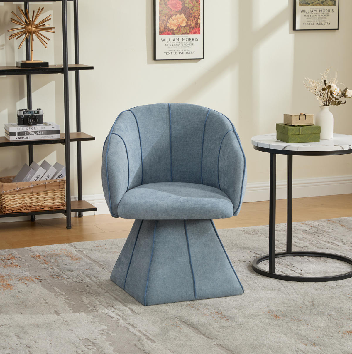 SESSEL 56/54/74,5 cm blau aus Chenille mit 360°-Drehfunktion - Blau, Textil (54/74.5/56cm) - OKWISH