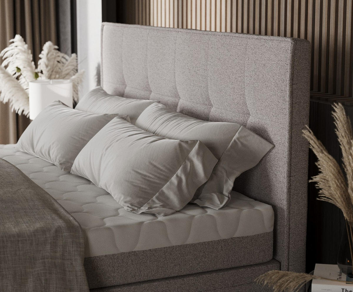 BOXBETT Arivo 200/200 cm Beige im Riva Stoff - Beige/Schwarz, Holz/Holzwerkstoff (200/200cm) - AltaBeds